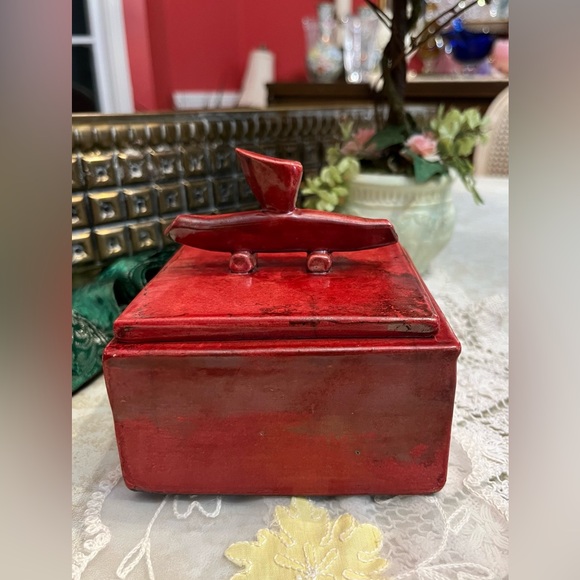 Japanese Red Raku-Fired Treasure Ceramic Treasure/Keepsake Box w Lid - DerRig - Picture 6 of 12